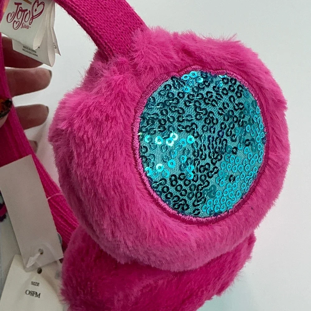 JoJo Siwa Pink Earmuffs Girls One Size Rainbow Bow Faux Fur JJFE2371TG